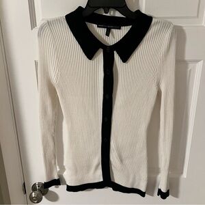White House Black Market Rib Colorblock Cardigan Ivory/Black Size Small